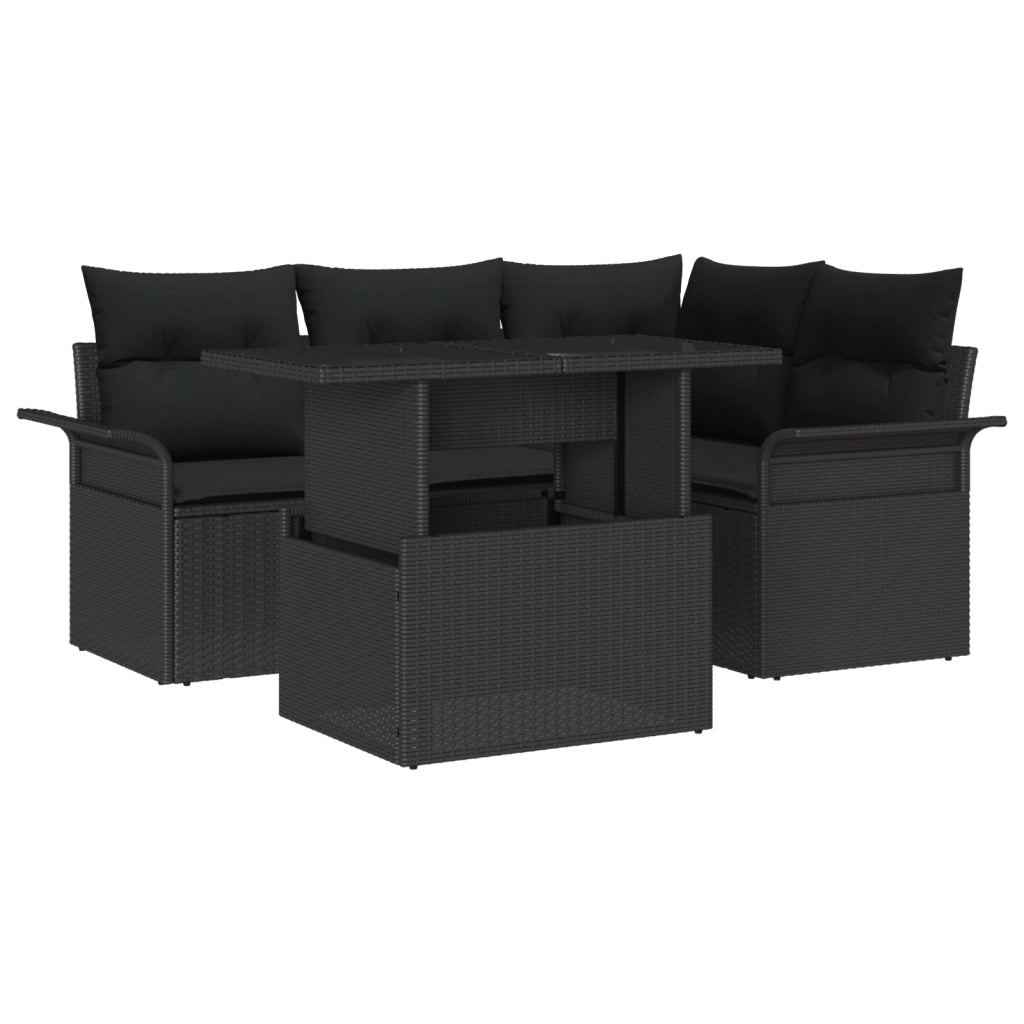Set di Divani da Giardino da 5 Pezzi con Cuscini Nero Rattan Polietilene