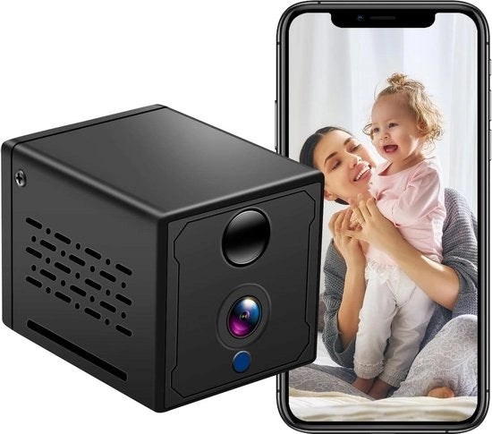 Cassa di Sorveglianza Mini Wi-Fi - Camera HD 1080p Wi-Fi con Angolo di Visuale 160°, Batteria 2000 mAh, Rilevamento Movimento e Visione Notturna