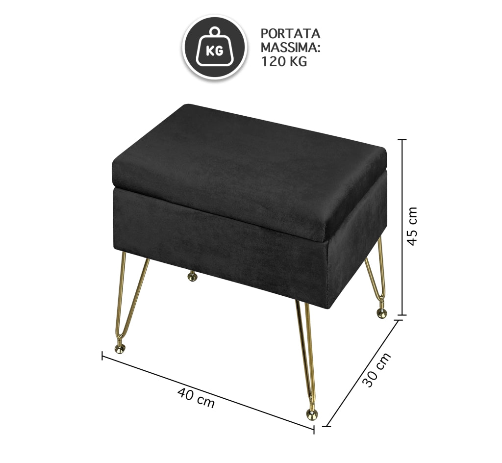 Pouf Panca Imbottita Divanetto In Velluto Contenitore PortaOggetti Panca Sgabello A Pie Di Letto Con Gambe In Metallo Dorato Cassapanca Scarpiera Ingresso Legno Massello Panchina  - Nero