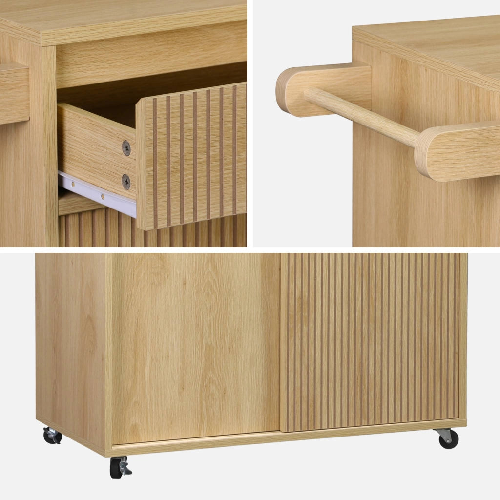 Carrello da cucina in legno decorato con 1 cassetto, 80cm, marrone