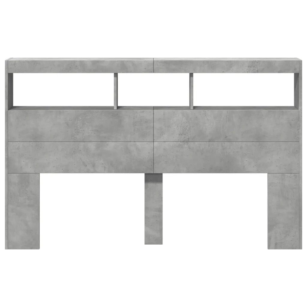 Testiera con Contenitore a LED-Testiera con Ripiani Grigio Cemento 160x17x102 cm