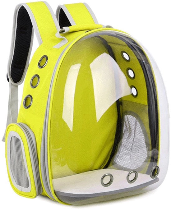 Zaino per animali domestici per gatti, cani, piccoli gatti, cuccioli, conigli, approvato dalle compagnie aeree, capsule trasparente, zaino per viaggi aerei ventilato - giallo