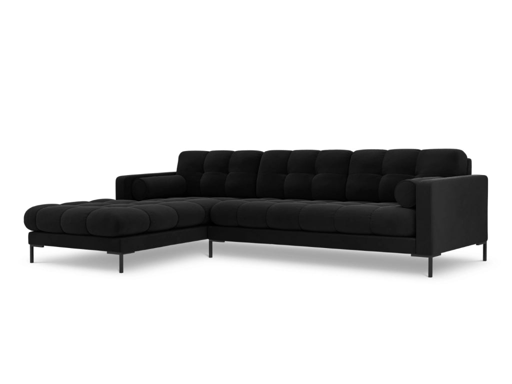 Cosmopolitan Design - Divano angolare sinistro "Bali" 5 posti in velluto nero 