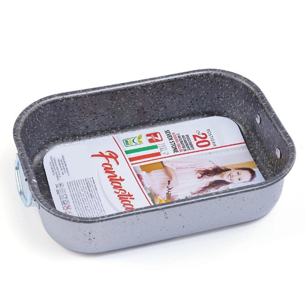 Trade Shop - Rostiera Teglia Rettangolare Con Manici 20cm Rivestimento Antiaderente Antigraffio 056181 -
