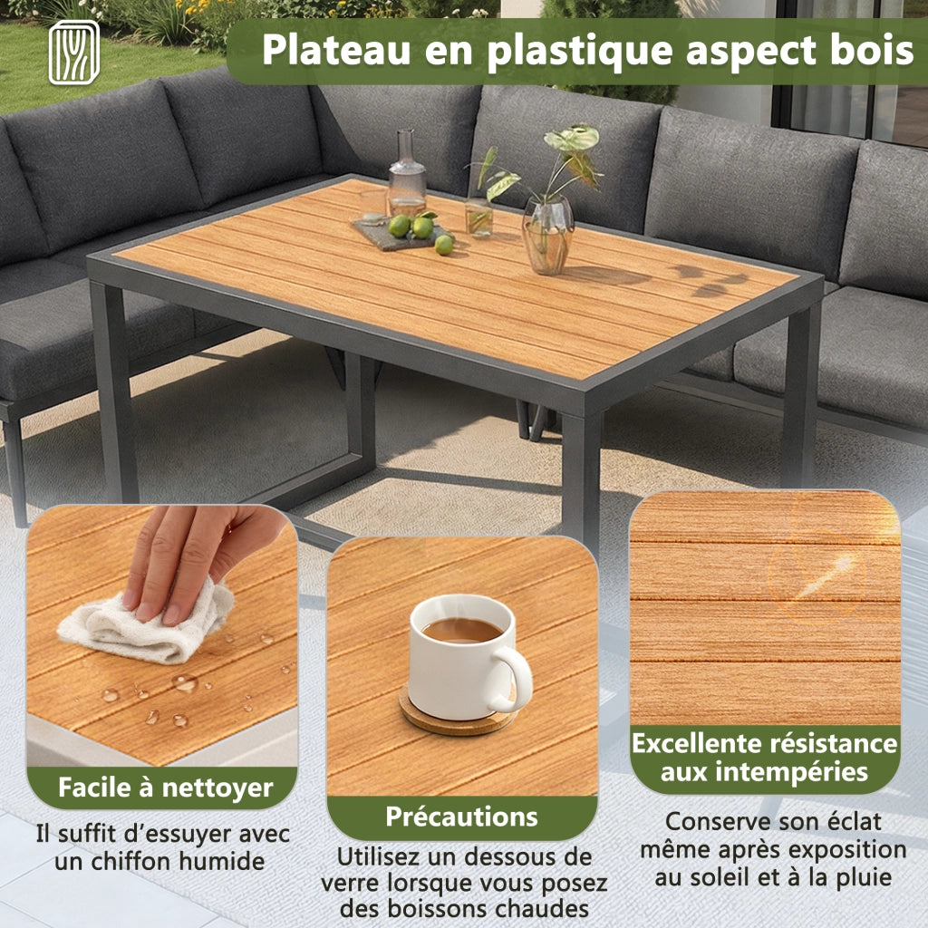 OKWISH Set da 5 Salotto da Giardino con 2 Divani, 2 Poltrone, Tavolino e Cuscini, per 7 Persone, Ferro Grigio