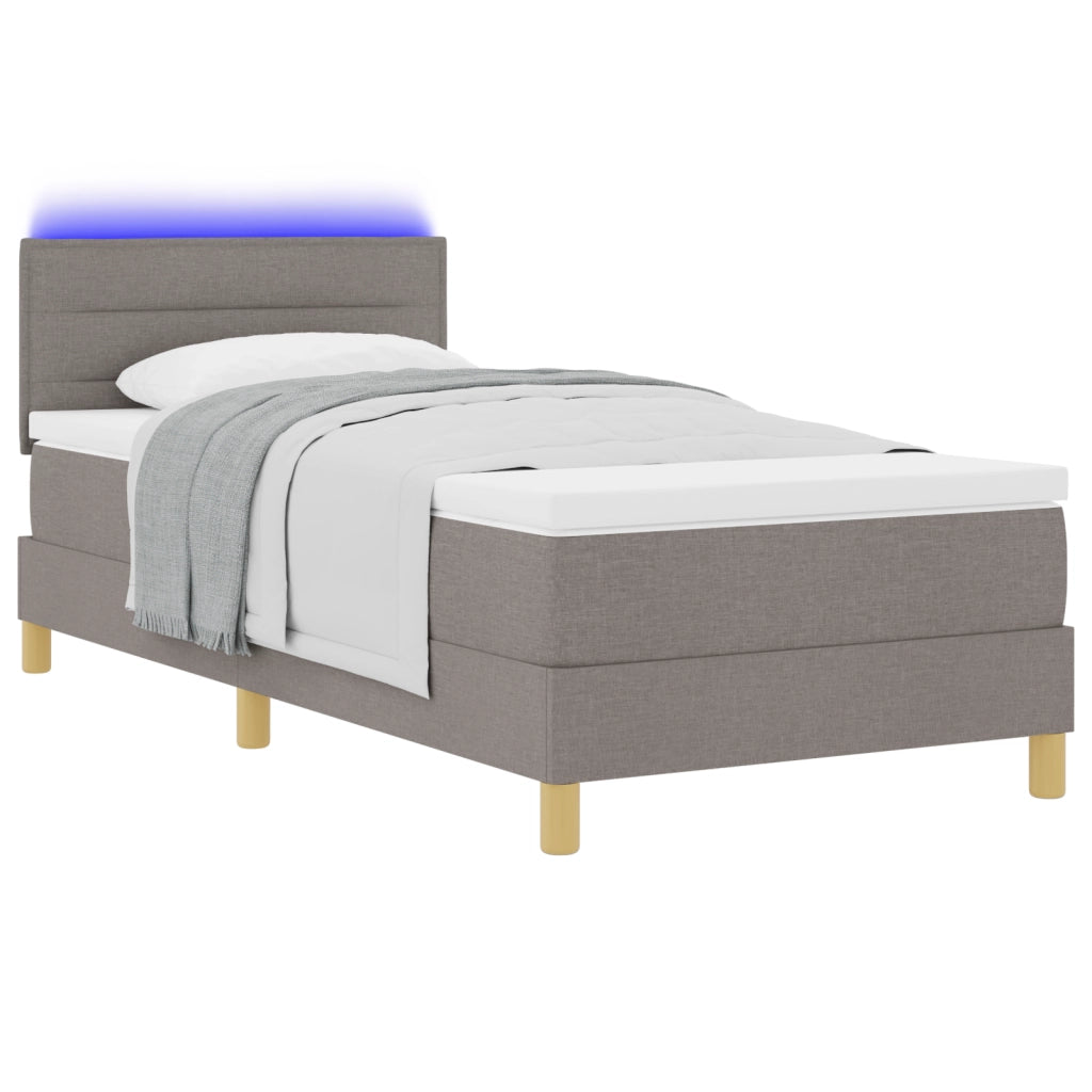 Letto Box Spring con Materasso & LED Tortora 90x190 cm Tessuto