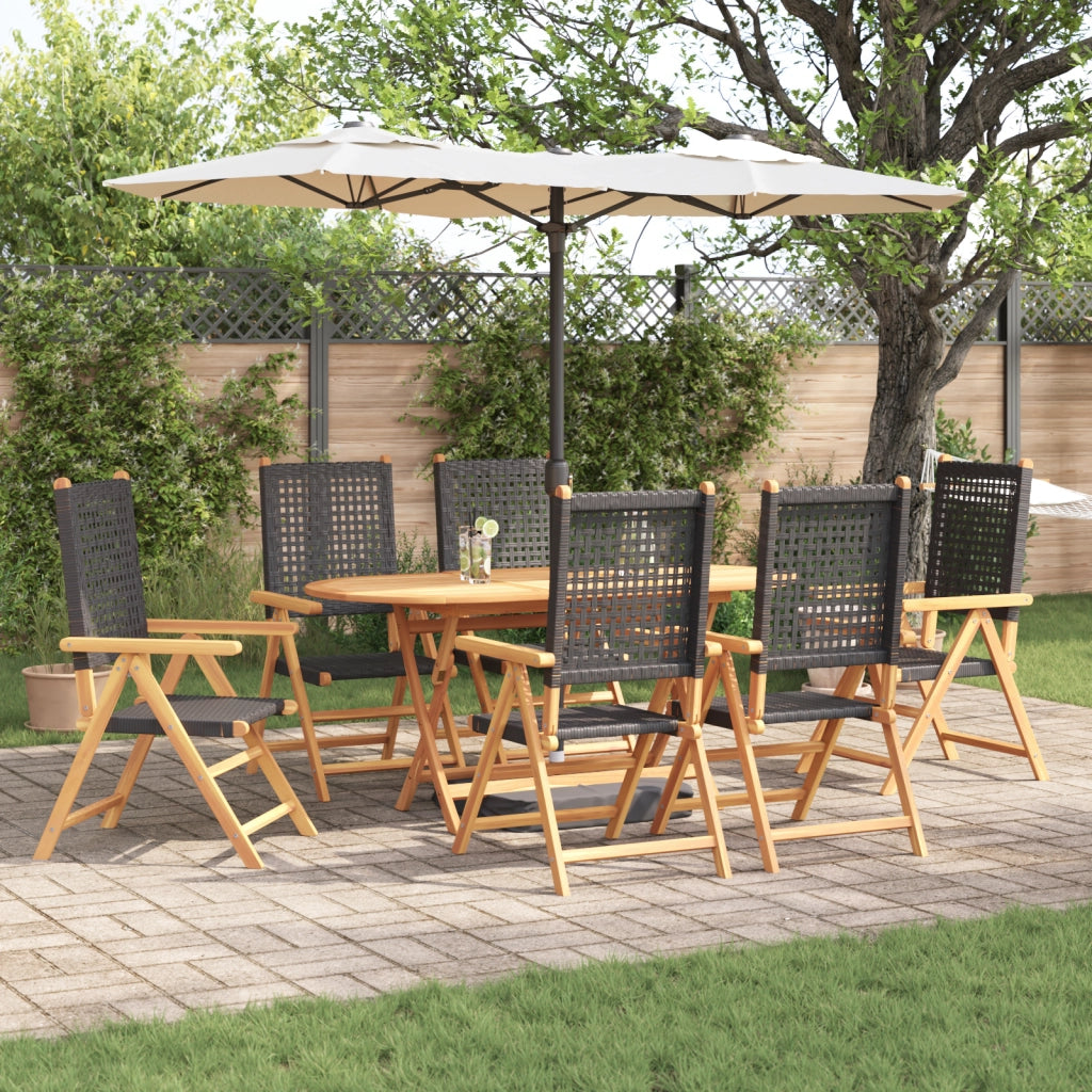 Set da Pranzo da Giardino da 7 Pezzi in Nero Legno Massello di Acacia e Polyrattan