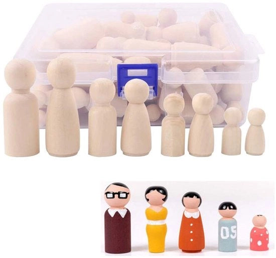 Peg-poppen in legno incompleti 50 pezzi - Artefatti da assemblare - Decorazione per la casa - Set completo di famiglie