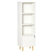 Scaffale Libreria con 3 Ripiani e 1 Armadietto in Legno, 40x30x129.5cm - Bianco