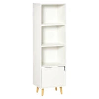 Scaffale Libreria con 3 Ripiani e 1 Armadietto in Legno, 40x30x129.5cm - Bianco