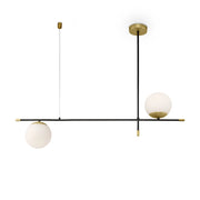 Lampadario Contemporanea Nostalgia Metallo Oro Opaco 2 Luci Diffusori Bianchi
