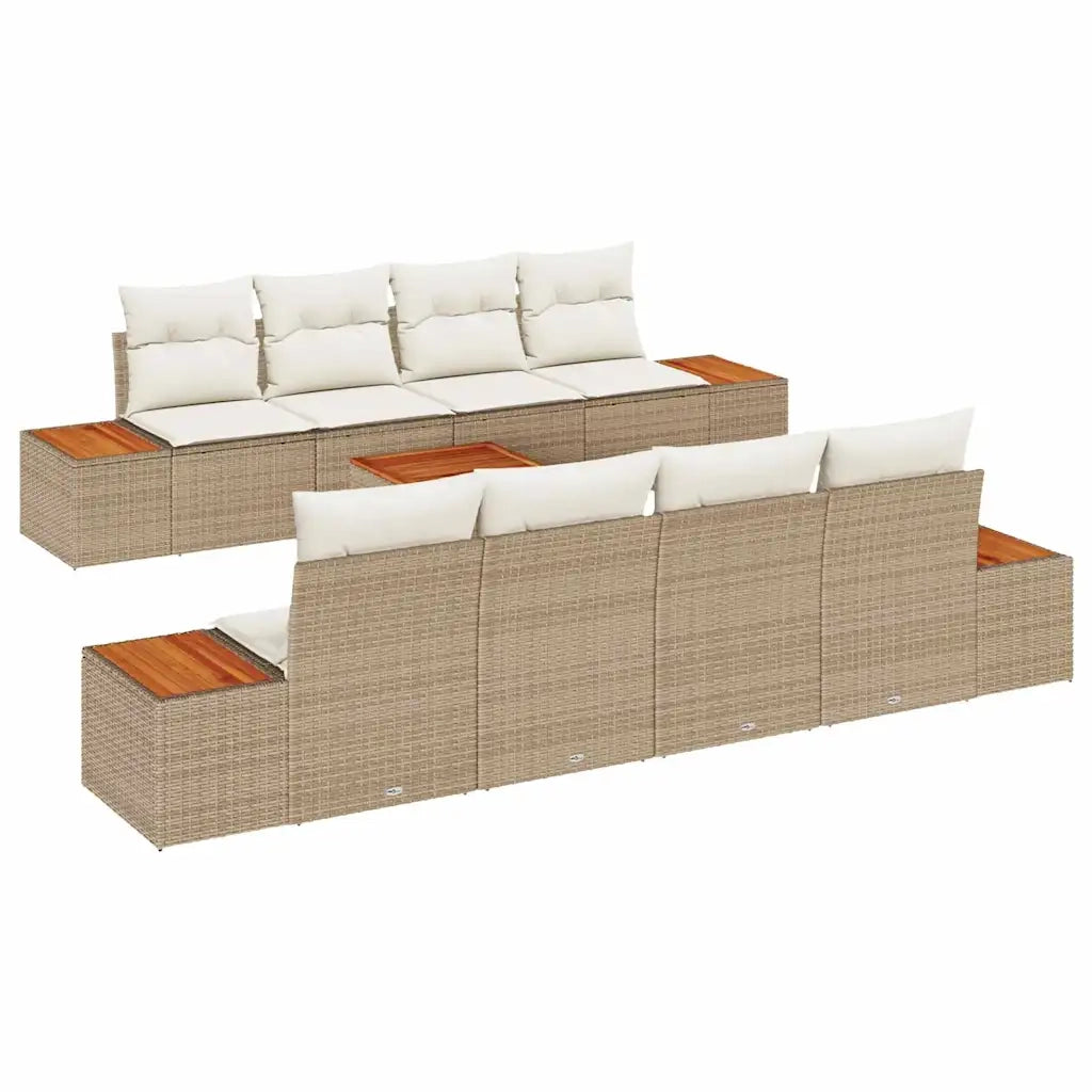 Set Divano da Giardino con cuscino 9 pcs Beige Poly Rattan 3348052