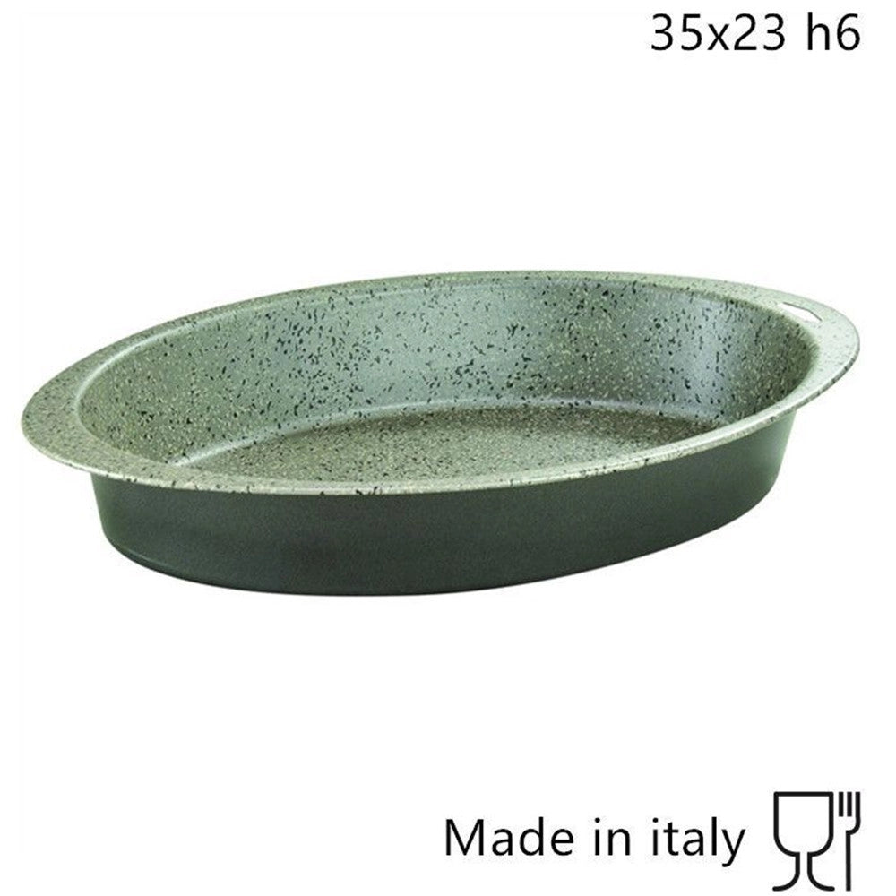 Trade Shop - Teglia Ovale Per Forno 35 X 23 X H6 Cm In Alluminio Antiaderente Antigraffio 037081m -