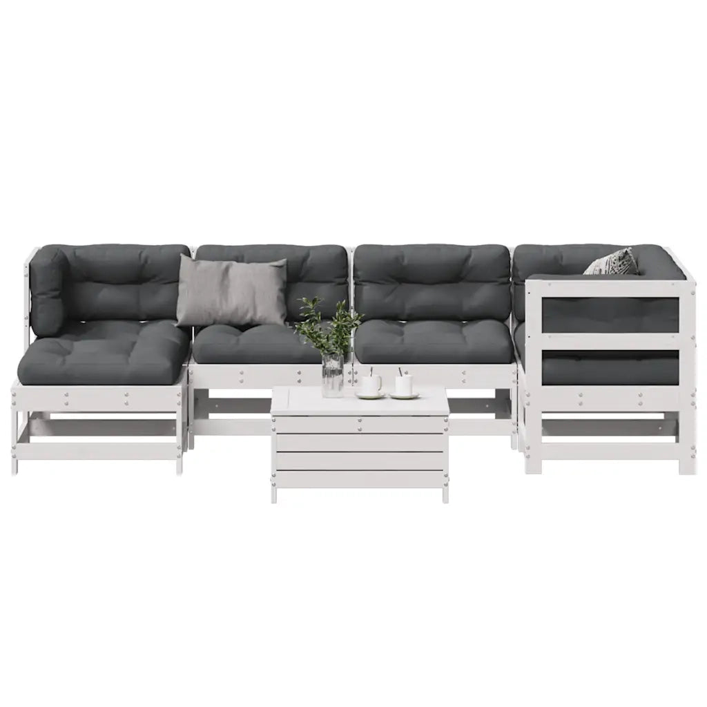 Set Salotto Giardino 7pz con Cuscini Bianco Legno Massello Pino 3250913