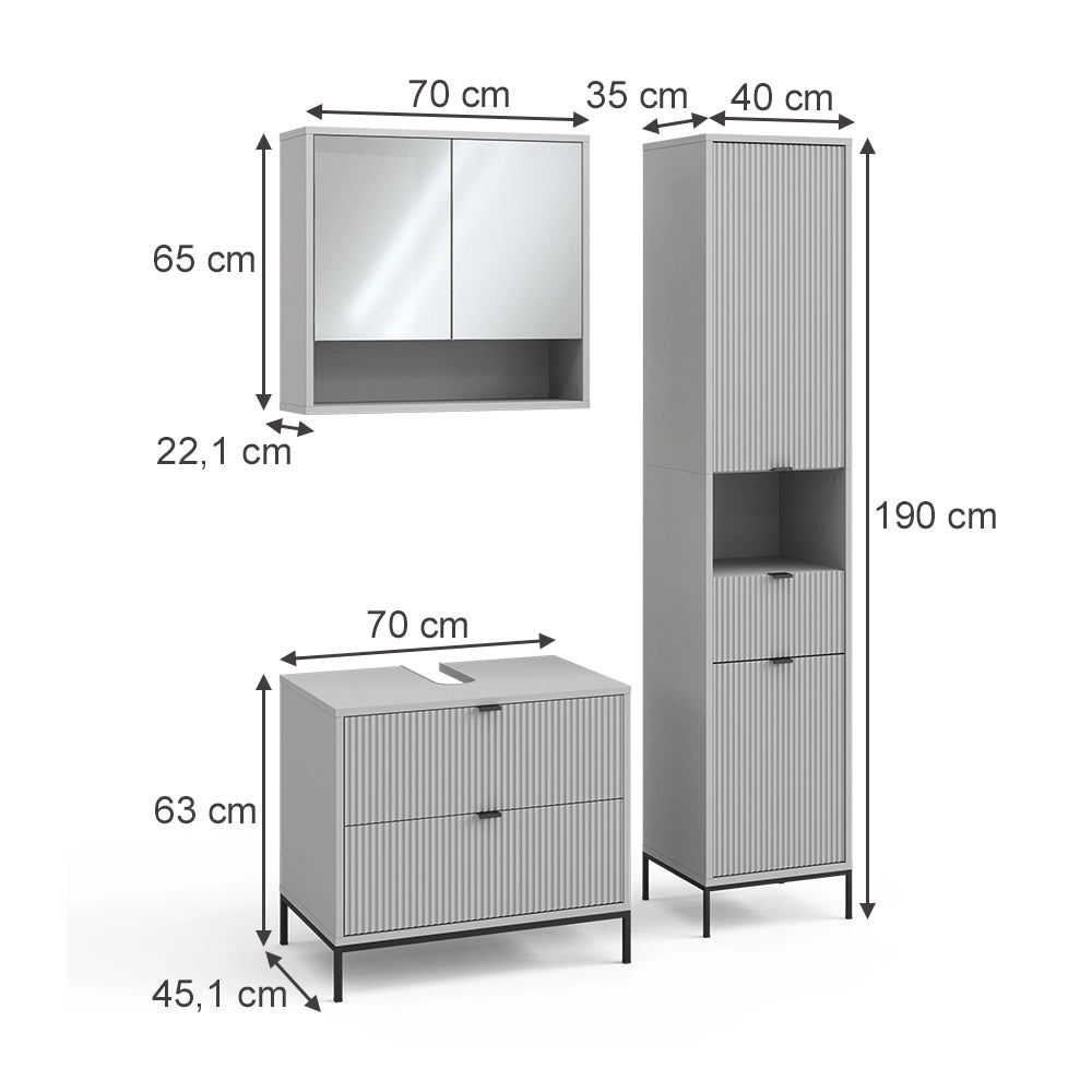 Vicco Set di mobili da bagno Grigio 3 parti