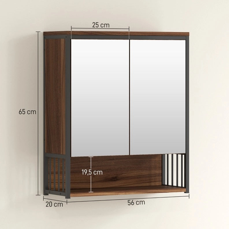 Mobiletto da bagno sospeso in MDF e truciolato marrone con specchio 25x40,5 cm