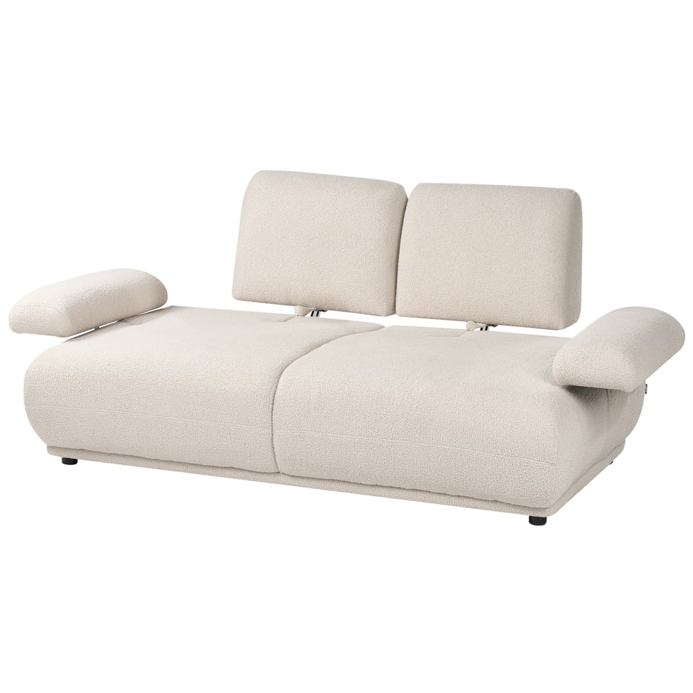 Divano a 2 posti Rivestimento bouclé bianco sporco Schienale e braccioli regolabili Gambe in legno Soggiorno Moderno