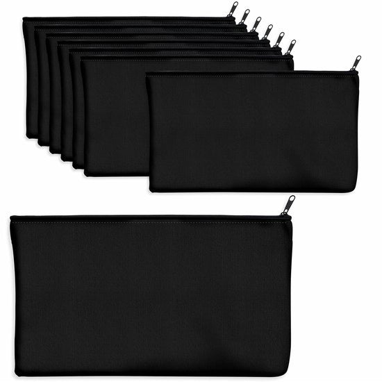 Set di 8 borse in tela, borse DIY con cerniera, borse vuote per make-up, borse multifunzionali per cosmetici, articoli da toeletta e scrittura (nero, 21,1 x 12 cm). NERO
