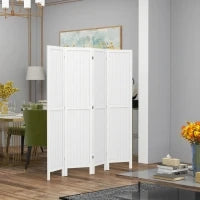 Paravento in Legno, Separatore di Ambienti, Divisorio Interno Pieghevole a 4 Pannelli, in Legno, 160 x 170 cm, Bianco