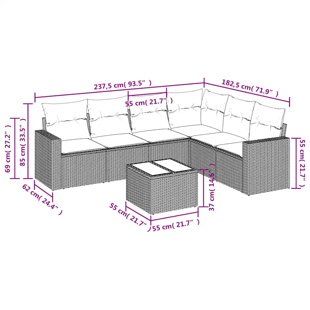 Set Divani da Giardino 7 pz con Cuscini Marrone in Polyrattan 3219013
