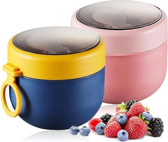 Bottiglia di Yogurt To-Go - Borsa di Muesli To-Go - Borsa Pratica per Insalata - Coperchio Opaco - 600 ml - 2 Pezzi di Bottiglia di Yogurt To-Go
