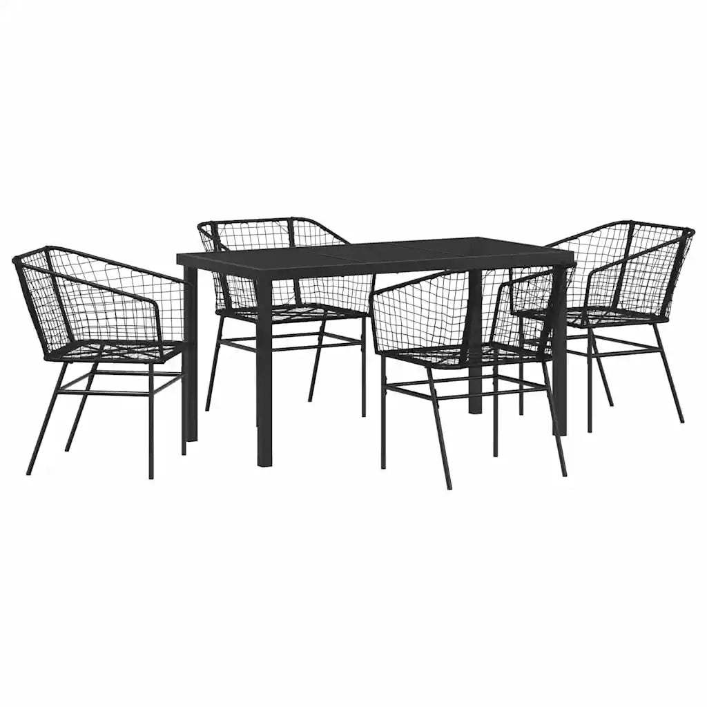 Set da Pranzo per Giardino 5 pz | Set Salotto da Giardino Nero polyrattan
