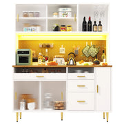 Credenza alta da cucina con 1 porta scorrevole in vetro; ripiani regolabili; pannello forato e LED; in MDF; 145 x 39 x 171 cm; Bianco