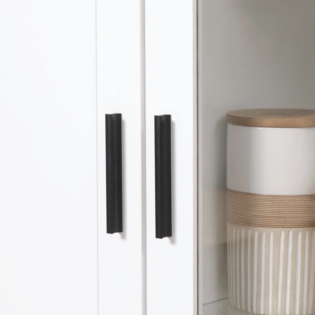 Credenza Moderna da Cucina 76x36x160 cm 2 Ante con Mensole Regolabili in Legno e Vetro Bianco