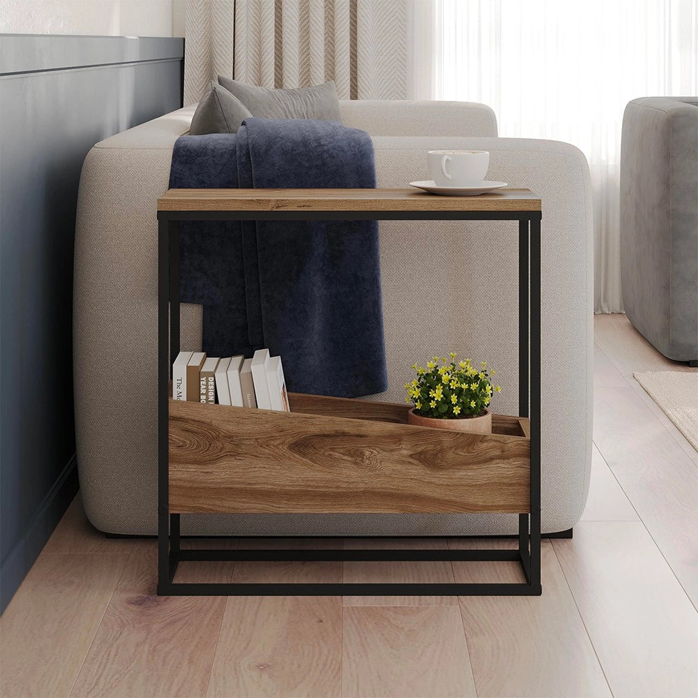 Tavolino da Salotto Lido Rovere Deep Oud con Struttura in Metallo Nero