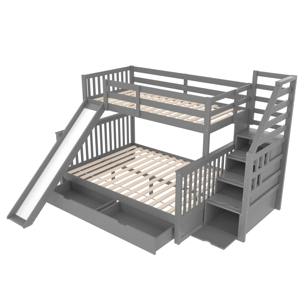 Letto a castello 90x200/140x200 con scivolo e cassetti grigio