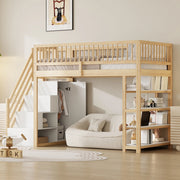 Letto a castello in legno massello naturale con recinzione alta funzione contenitiva 90x200 cm