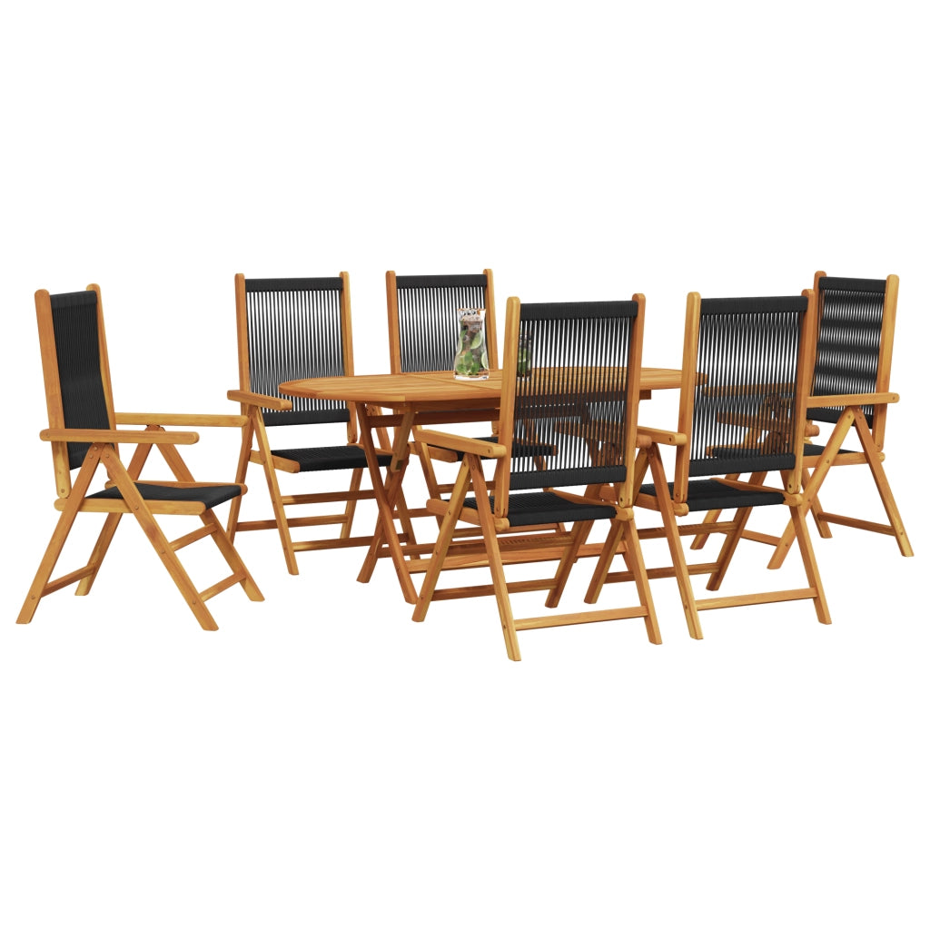 Set da Pranzo da Giardino da 7 Pezzi - Legno di Acacia Nero con Polyrattan