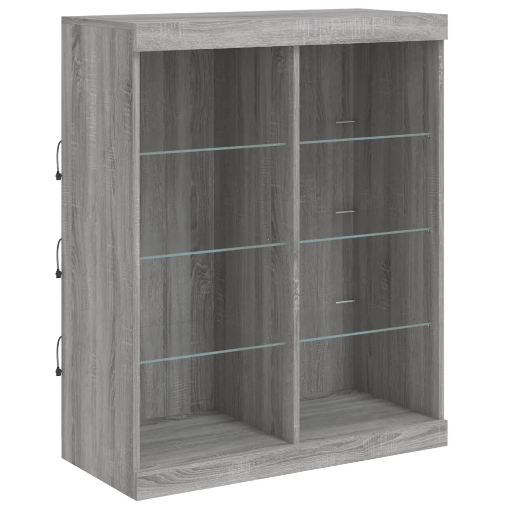 Credenze con Luci LED 3 pz | Madia | Buffet da pranzo | Armadio da pranzo Grigio Sonoma in Legno Multistrato
