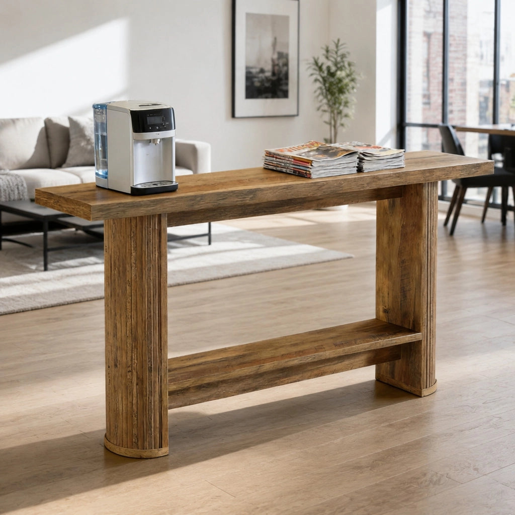 Tavolo consolle stretto in legno ingegnerizzato marrone