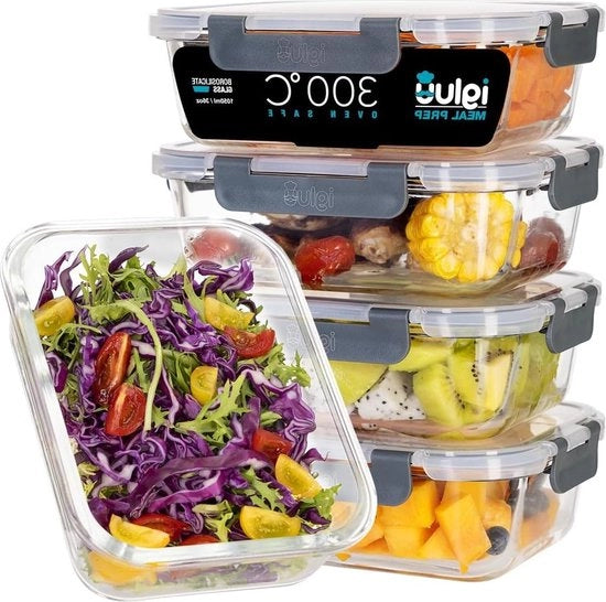 Contenitori in vetro a tenuta di aria con coperchi Snap-Lock per controllo dosaggio - BPA libero - resistente a microonde, forno e lavastoviglie - 1050ml (3 pezzi)