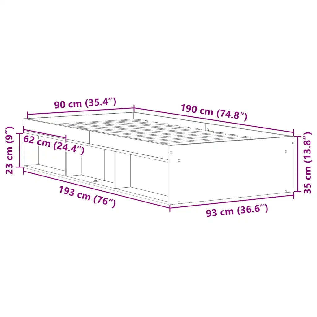 Giroletto senza Materasso Legno Antico 90x190cm in Truciolato 3328825