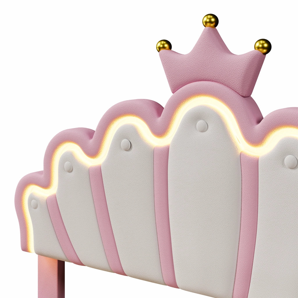 OKWISH Letto Bambini 140×200 cm, Letto Matrimoniale con LED Regolabile, 2 Cassetti e Testiera Regolabile, senza Materasso, in PU, Rosa