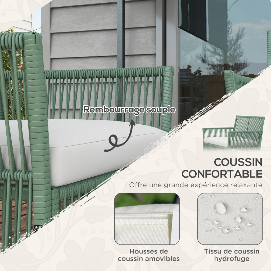 Set divano 4 pezzi giardino ¨C zephmum ¨C grigio polyrattan 2 posti 2 poltrone tavolino vetro