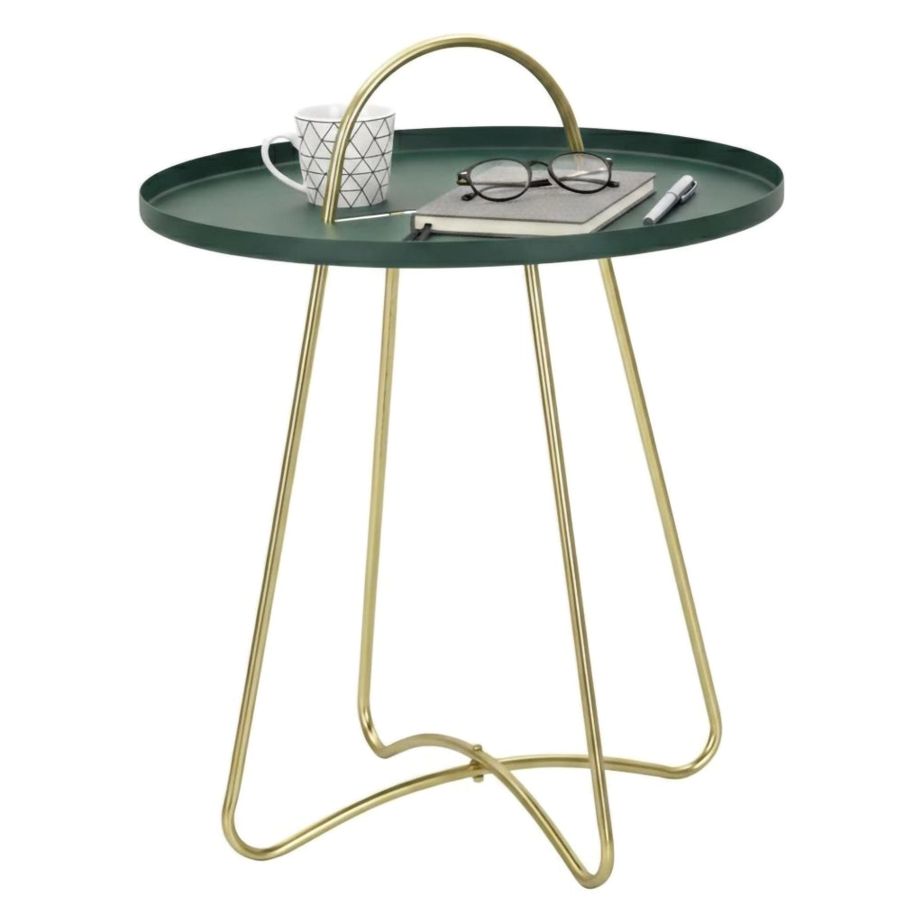 Tavolino da salotto Nigra, Tavolo basso da caffè, Portariviste per divano, Ripiano da soggiorno, 45x45 h59 cm, Verde e Oro