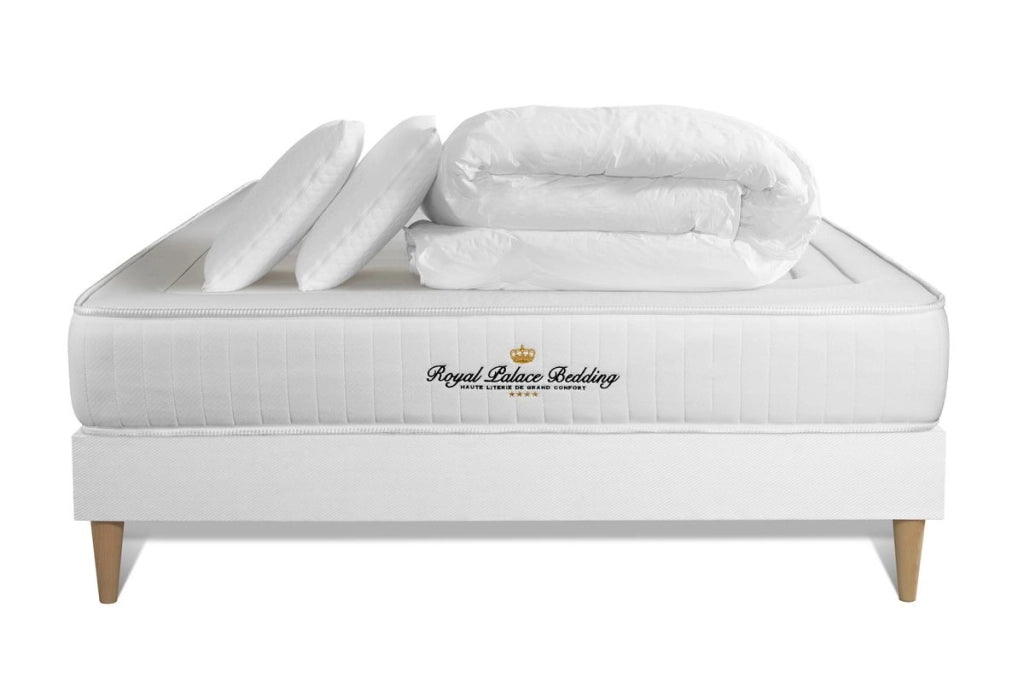 Pacchetto letto completo - Materasso 180x200cm + Box spring con doghe (in kit) + 2 cuscini + Piumino - Lancaster