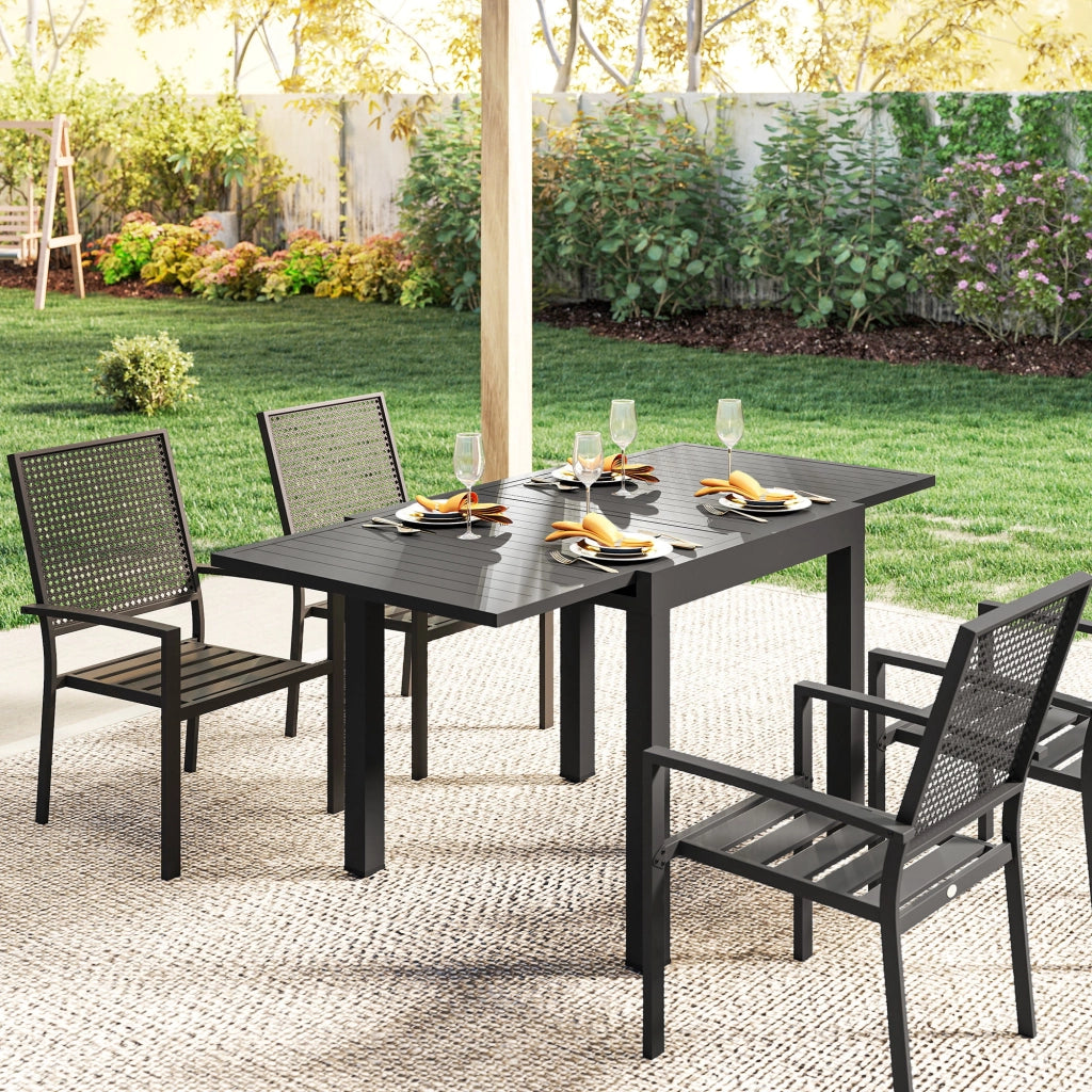 Tavolo da Giardino a Doghe Allungabile 80-160x80x75 cm per 4-6 Persone in Alluminio Nero