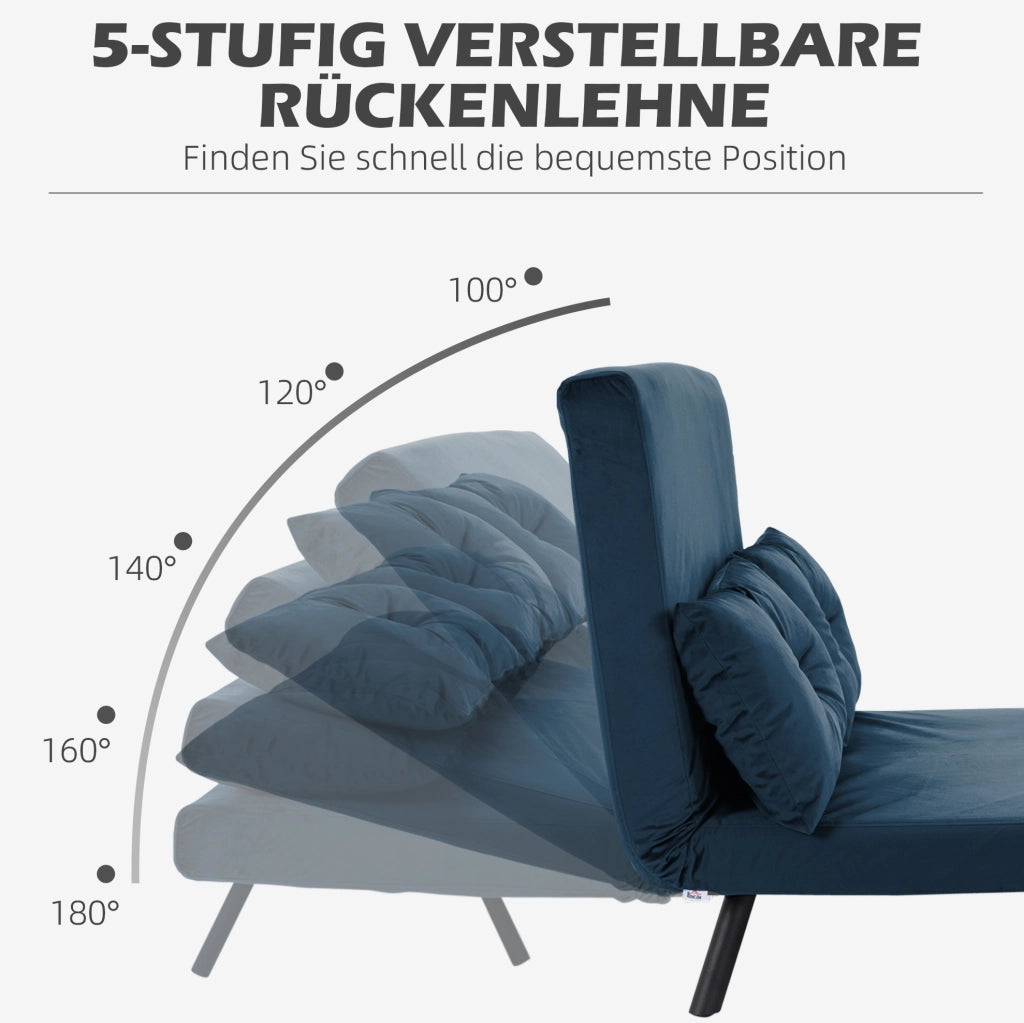 Poltrona Letto Relax in Velluto Blu con Schienale Regolabile 102x73x81 cm