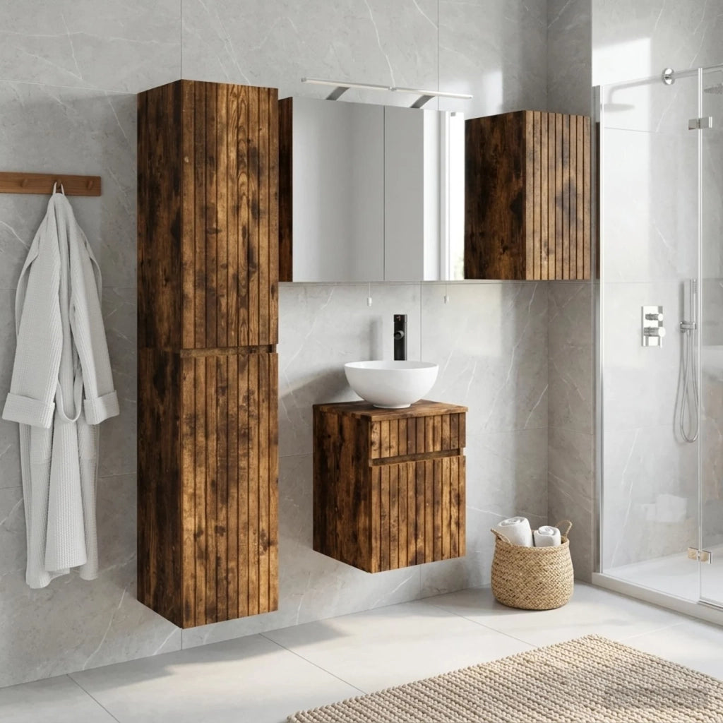 Set di Armadi da Bagno 5 pcs Rovere Fumo 40 x 10,5 x 60,5 cm 3407339