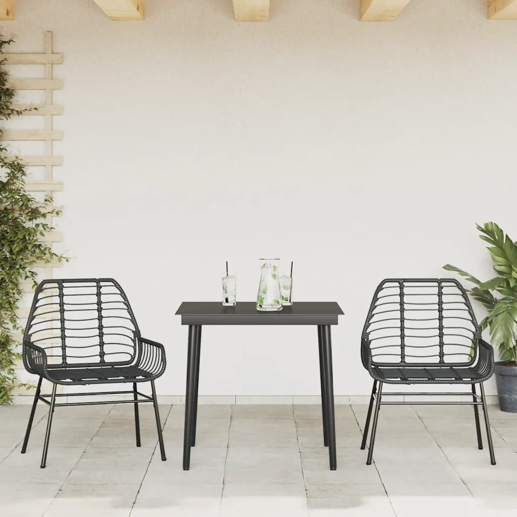 Set Mobili da Pranzo per Giardino 3 pz Nero Polyrattan Vetro 3334436