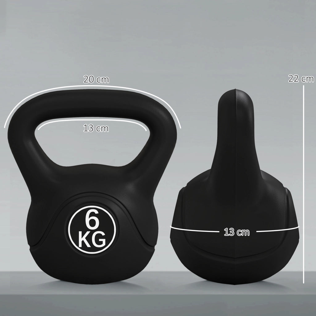 Kettlebell 6 kg ¨C zephmum ¨C Plastica e Sabbia con Base Piatta, 20x13x22 cm, Nero