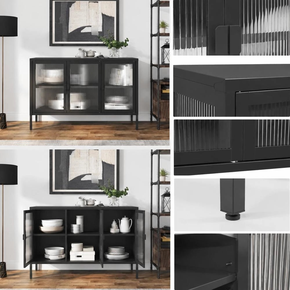 Sideboard Black 105x35x70 Cm Glass And Steel