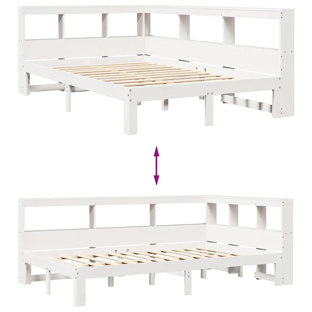 Letto Libreria senza Materasso-Struttura Letto con contenitore Bianco 120x190 cm Legno di Pino 778448