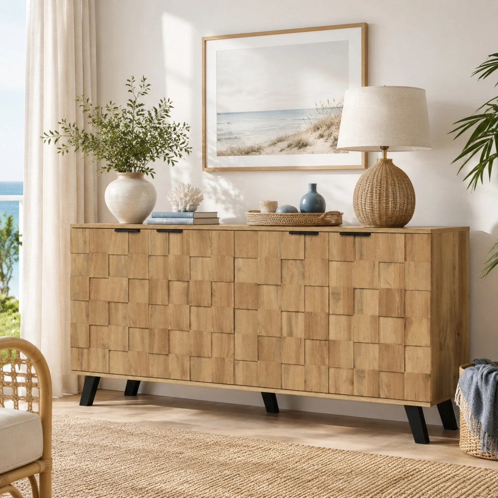 Sideboard a 4 ante con ripiani regolabili 160;5 x 35;5 x 78 cm; colore legno