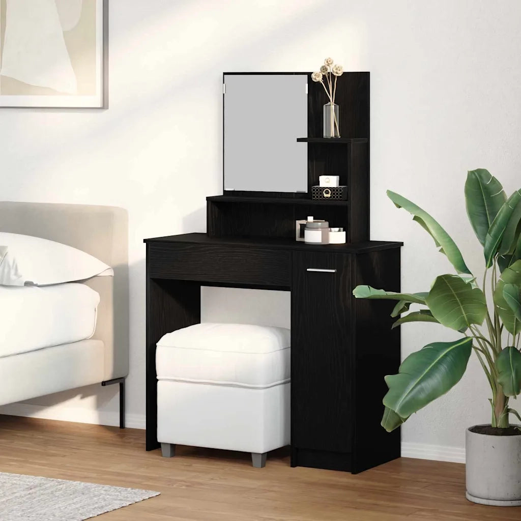 Tavolo da Trucco con cassetto Rovere Nero 86,5 x 35 x 136 cm 862783