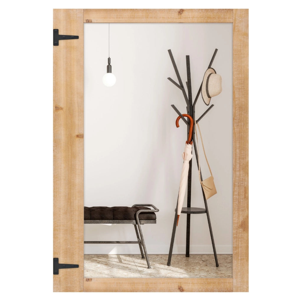 Specchio da parete con cornice in legno, Specchio stile rustico 97 x 67 cm con cornice in legno di abete Naturale-Specchi da parete